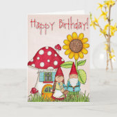 Happy Birthday Gnome Kaart (Gele Bloem)