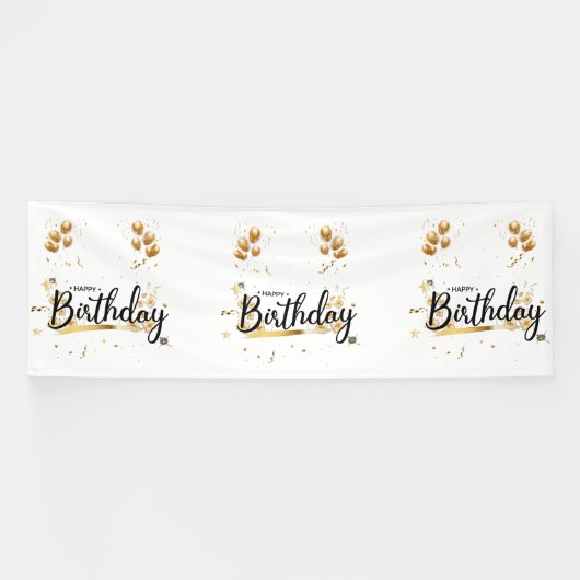 Happy Birthday Gold 4x12 Vinyl Banner (Horizontaal)