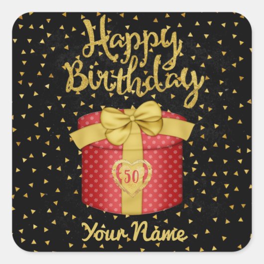 Happy Birthday Gold Black - Aangepast Vierkante Sticker (Voorkant)
