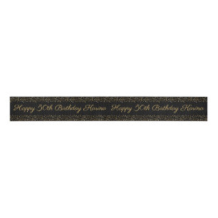 Happy Birthday Gold Black Confetti Personal Ribbon Grosgrain Lint