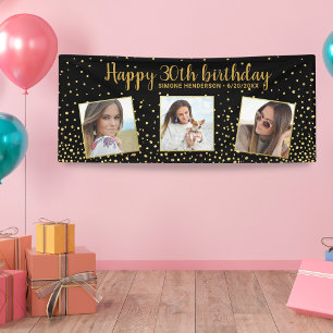 Happy Birthday Gold Glitter-foto's elk jaar aangep Spandoek