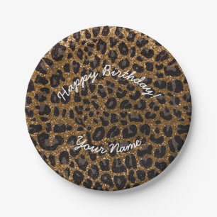 Happy Birthday Gold glitter leopard Papieren Bordje