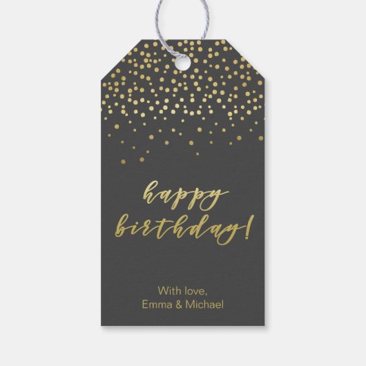 Happy Birthday - Gold Script & Confetti Cadeaulabel (Achterkant)