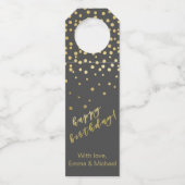 Happy Birthday - Gold Script & Confetti Flessenhanger (Voorkant)