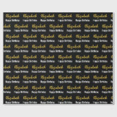 Happy Birthday Gold Script Name Black and White Cadeaupapier (Vlak)