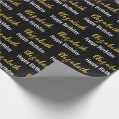 Happy Birthday Gold Script Name Black and White Cadeaupapier (Hoek)