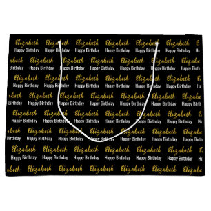 Happy Birthday Gold Script Name Black and White Groot Cadeauzakje