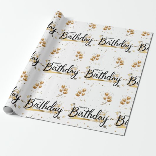 Happy Birthday Gold Wrapping Paper Cadeaupapier (Uitgerold)