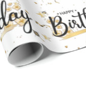 Happy Birthday Gold Wrapping Paper Cadeaupapier (Rol Hoek)