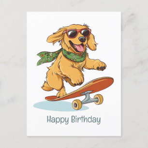 Happy Birthday Golden Retriever Hond Skateboarden Briefkaart