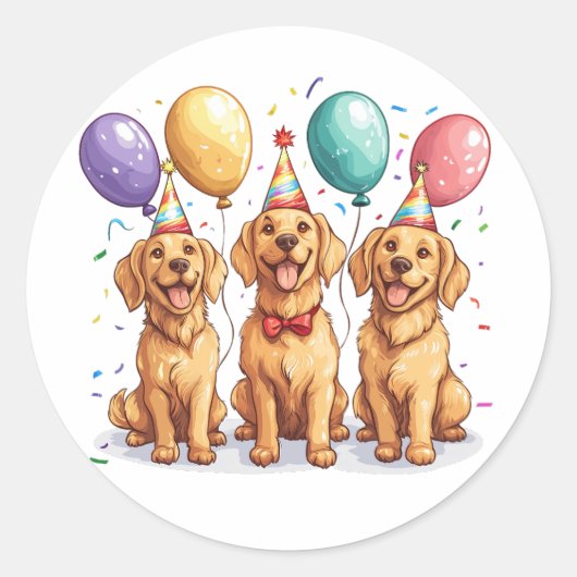 Happy Birthday Golden Retriever Honden Ronde Sticker (Voorkant)