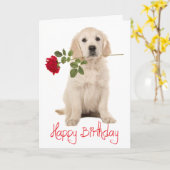 Happy Birthday Golden Retriever Puppy Dog Kaart (Gele Bloem)