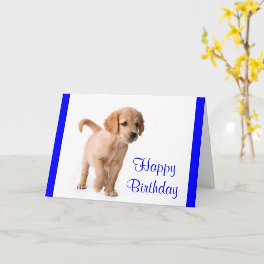 Happy Birthday Golden Retriever Puppy Dog Kaart (Gele Bloem)