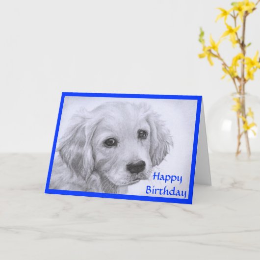 Happy Birthday Golden Retriever Puppy Kaart (Gele Bloem)