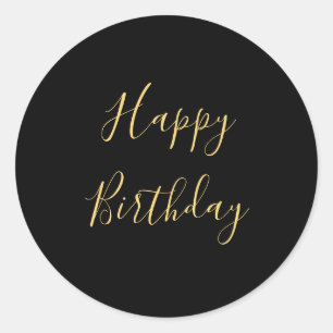 Happy Birthday Golden Yellow Custom Text Black Ronde Sticker