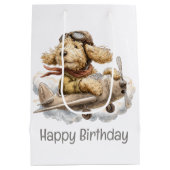 Happy Birthday Goldendoodle Dog Pilot Airplane Medium Cadeauzakje (Achterkant)