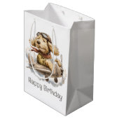Happy Birthday Goldendoodle Dog Pilot Airplane Medium Cadeauzakje (Achterkant Gekanteld)