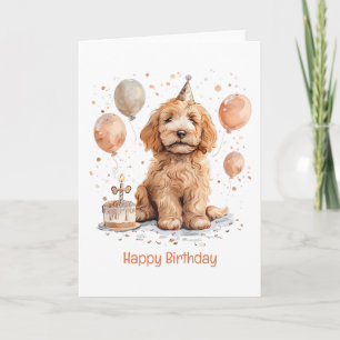 Happy Birthday Goldendoodle Hond Verjaardagstaart Kaart