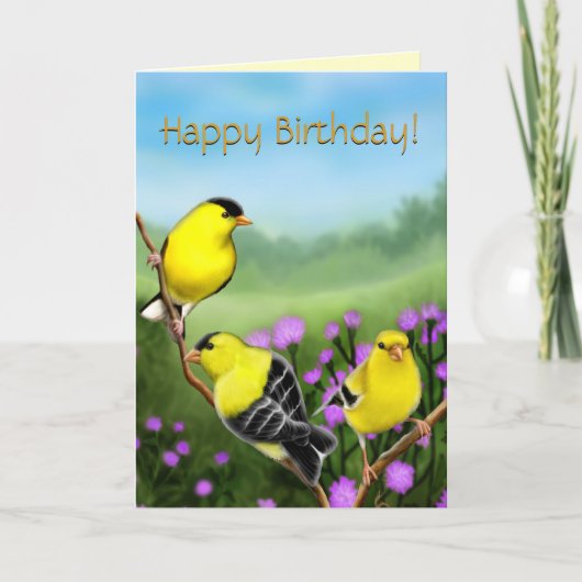 Happy Birthday Goldfinches  Kaart (Voorkant)