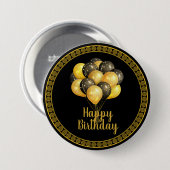 Happy Birthday, goud en zwart, Ronde Button 7,6 Cm (Voorkant /achterkant)