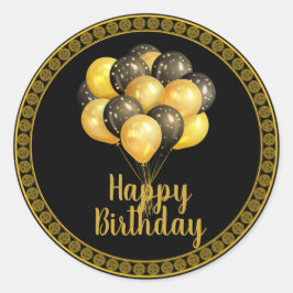 Happy Birthday, goud en zwart, Ronde Sticker
