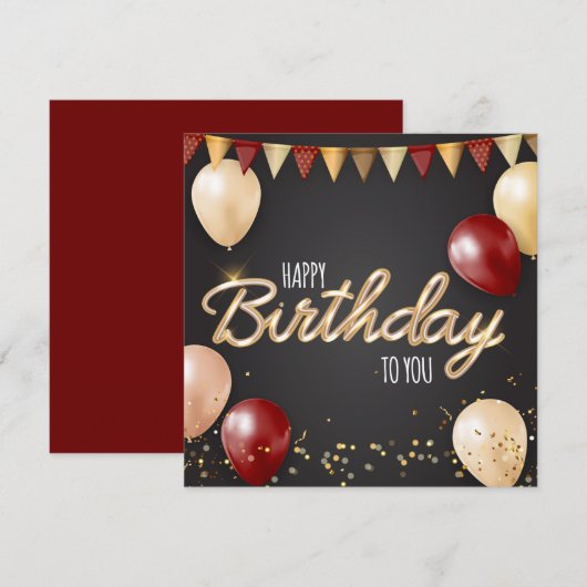 Happy Birthday Goud & Rode Kaart (Voorkant / Achterkant)