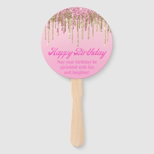 Happy Birthday Goud Roze Glitters Retro Script Handwaaier (Achterkant)