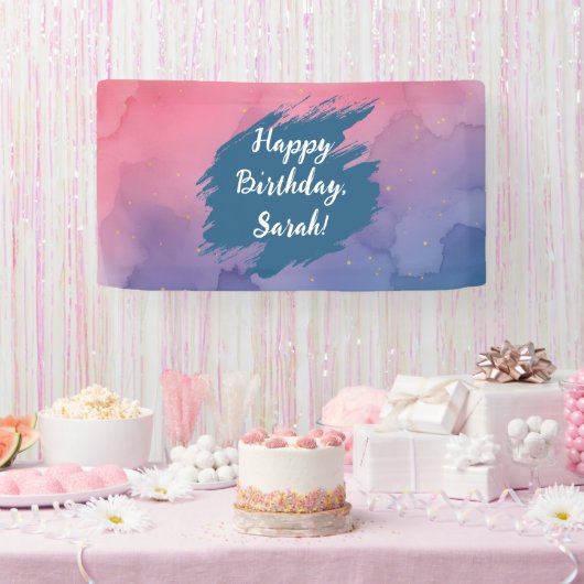 Happy Birthday Gradient Pink Watercolor Banner (Feest)