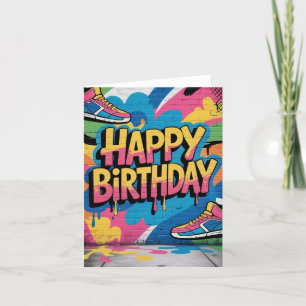 Happy Birthday Graffiti Muur met Sneakers Feestdagen Kaart