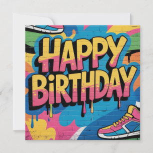 Happy Birthday Graffiti Muur met Sneakers Feestdagenkaart