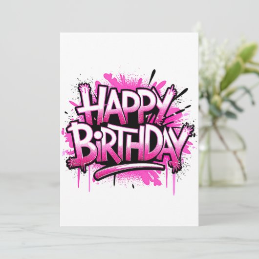 Happy Birthday Graffiti Pink Invitation editable (Debout devant)