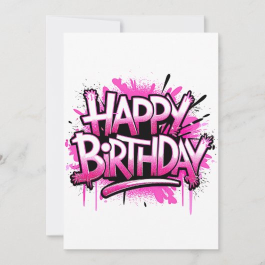 Happy Birthday Graffiti Pink Invitation editable Kaart (Voorkant)
