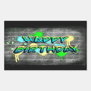 Happy Birthday   Graffiti-tekst Rechthoekige Sticker