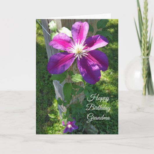 Happy Birthday Grandma Paarse Flower Clematis Kaart (Voorkant)