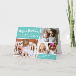 Happy Birthday Grandma Photo Collage Aqua Card Kaart
