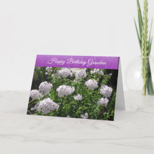 Happy Birthday Grandma White en Purple Flowers Kaart