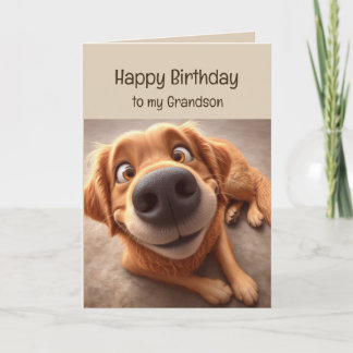 Happy Birthday Grandson Fun Silly Dog Kaart