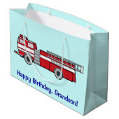 Happy Birthday Grandson met Fire Engine Large Cadeauzakje (Achterkant Gekanteld)