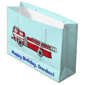 Happy Birthday Grandson met Fire Engine Large Cadeauzakje (Voorkant Gekanteld)