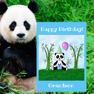 Happy Birthday Grandson Panda Party Kaart