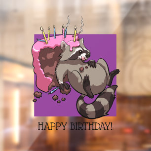 Happy Birthday Greedy Raccoon Cake Cartoon Raamsticker