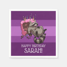 Happy Birthday Greedy Raccoon Cake Cartoon