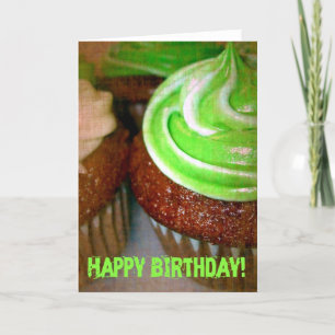 Happy Birthday Green Cupcake Kaart