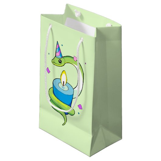 Happy Birthday Green Party Snake Drake Gift Bag Klein Cadeauzakje (Voorkant Gekanteld)