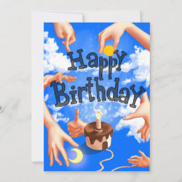 Happy Birthday greeting cards Blue Clouds Hands Feestdagenkaart