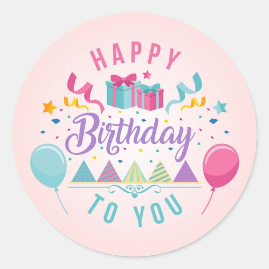 Happy Birthday Greeting Ronde Sticker (Voorkant)