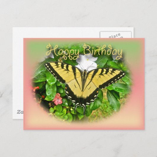 Happy Birthday Greeting Tiger Swallowtail Butterfl Briefkaart (Voorkant / Achterkant)