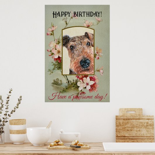 Happy Birthday Greetings Airedale doodsbanker Poster (Keuken)