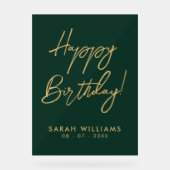 Happy Birthday Groen Goud Modern Script Acryl Bord (Voorkant)