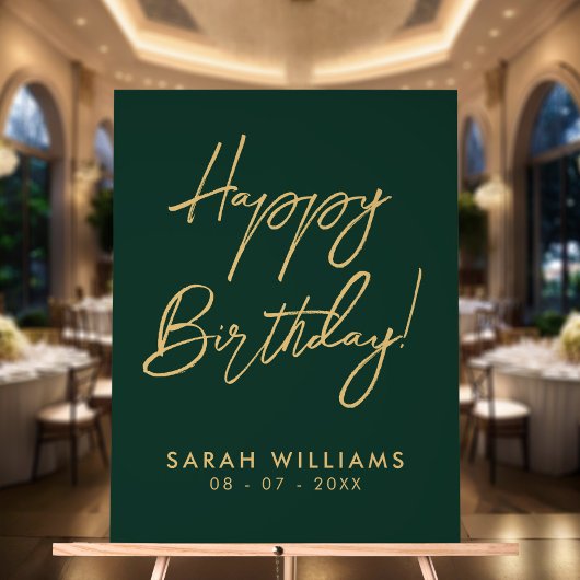 Happy Birthday Groen Goud Modern Script Acryl Bord